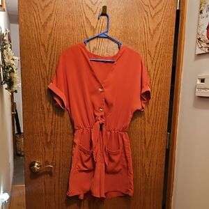 Orange Button-Front Romper